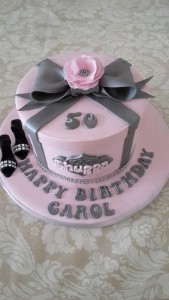 Celebration cakes - Pink and silver elegant gift box cake with bow.