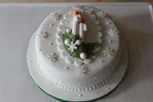Decorated Christmas Cake with Candles